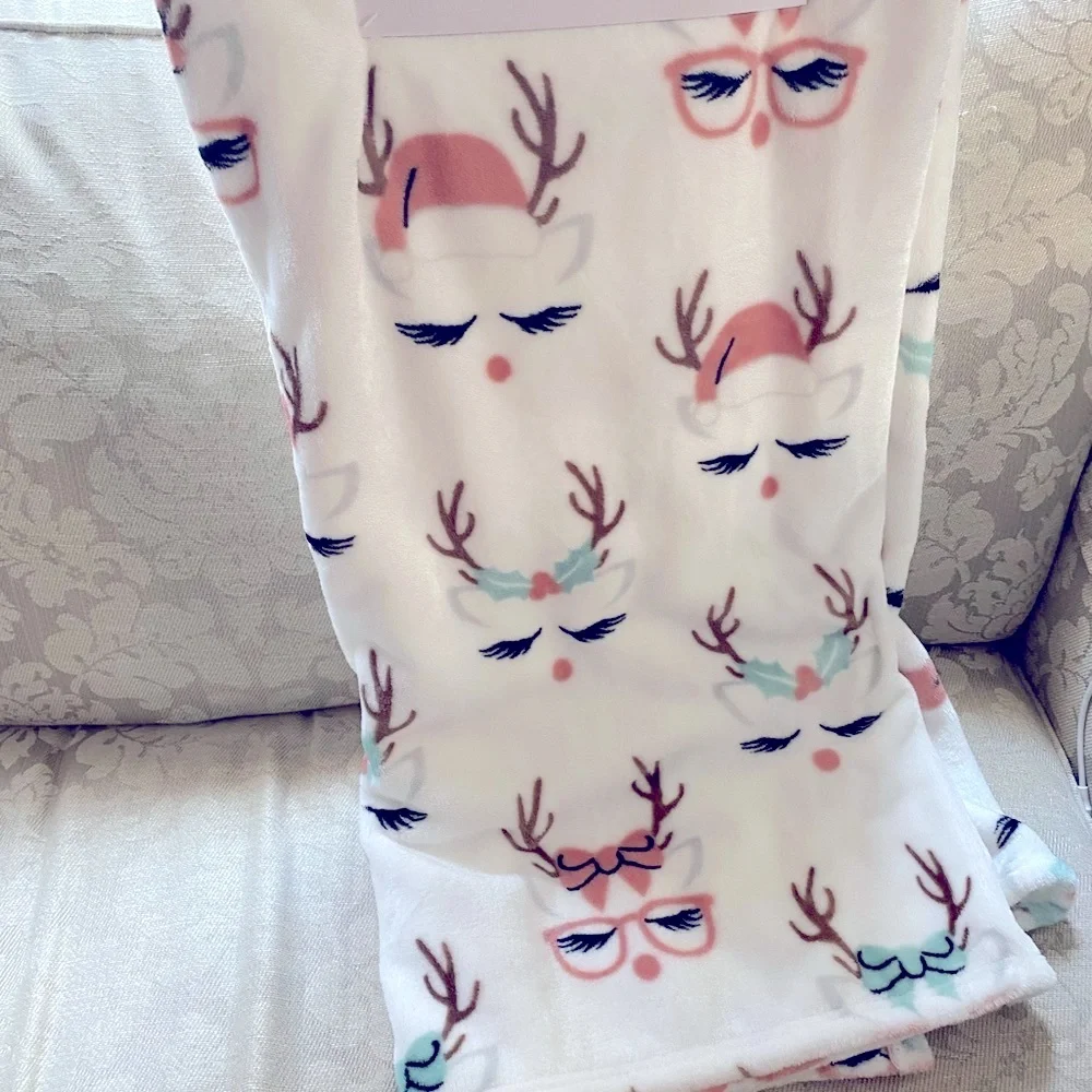 Festive Reindeer Fleece Throw Blanket